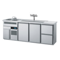Chladící barový stůl 2500x700x980 mm, 2 zásuvky, 2dvéřový, dřez na levé straně | RILLING, AGT M732L 81-1/1/2