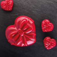 Silikónová forma na 3D dezerty - srdce s mašličkou, 73x66x36 mm, 90 ml - PX4385S | PAVONI, Cadeau