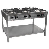 Gastronomický plynový sporák 6 horákov, 1330x700x850 mm s policou, 1x3,5+2x5+2x7+1x9 kW | EGAZ, TG-6737.III