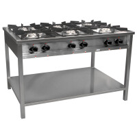 Gastronomický plynový sporák 6 horákov, 1330x900x850 mm s policou, 1x3,5+2x5+2x7+1x9 kW | EGAZ, TG-637.III