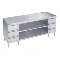 Podstavec pod pracovný stôl 1200x600x850 mm s 2 policami, 2 bloky každý s 3 šuflíkmi, bez pracovnej dosky | RILLING, ASG 0612U S3B0