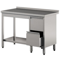 Nerezový prístenný stôl s 2 zásuvkami a policou 1100x700x850 mm | ASBER, WT-117-PL-2DR-S