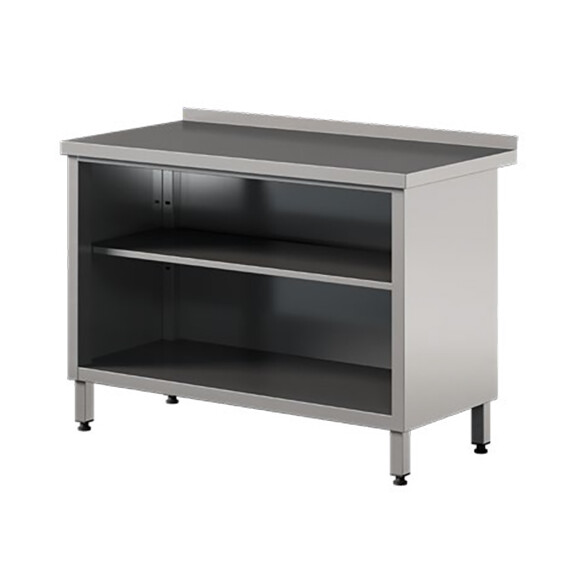 Nerezový prístenný stôl s otvorenou skrinkou, bez dverí 1300x700x850 mm | ASBER, WT-137-PL-2S