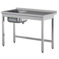 Prístenný nerezový stôl s drezom 1100x700x850 mm | ASBER, STW-117/1-PL-L-B