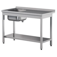 Prístenný nerezový stôl s poličkou a drezom 1300x700x850 mm | ASBER, STW-137/1-PL-L-S