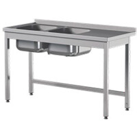Prístenný nerezový stôl s dvojkomorovým drezom 2000x700x850 mm | ASBER, STW-207/2-PL-L-B