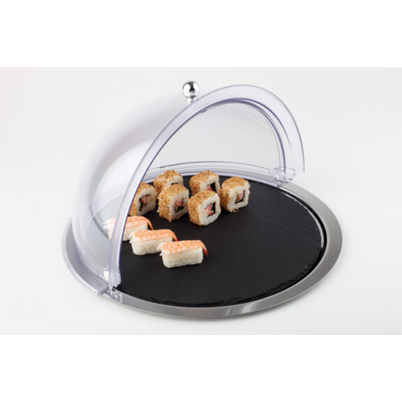 Vitrína ROLL-TOP guľatá s podnosom z bridlicového kameňa Ø 380 mm | APS, 01000