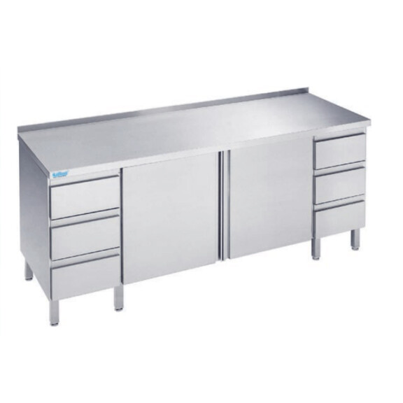 Pracovný stôl 2000x700x900 mm, 2 police, 2 bloky 3 zásuviek, 2 krídlové dvere, pracovná doska so zadným lemom  | RILLING, ASF 0720C S3B0