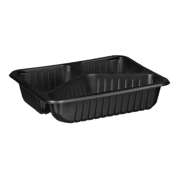 Čierny, 3 - komorový box, vhodný na zatavenie, 227x178x50 mm, 320 ks, žebrovaný | CHEFFY, Matipack D 9420RC
