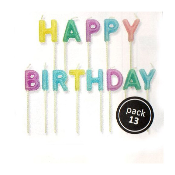 Sviečky na tortu a nápis Happy Birthday, 13 ks.-farebné | PME, CA017