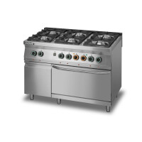 Plynový sporák so 6 horáky a elektrickou rúrou s termoobehom GN 1/1 a skrinkou, 1200x700x900 mm | LOZAMET, L700.KG6-PET+SD