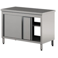 Nerezový prístenný stôl s priechodnou skrinkou, posuvné dvere 1600x700x850 mm | ASBER, WM-167-PL-4SD