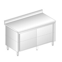 Stôl prístenný z nerezovej ocele so skrinkou, posuvnými dverami, zadnou lištou a odkvapovou lištou 1400x600x850 mm | DORA METAL, DM-S-3118 N
