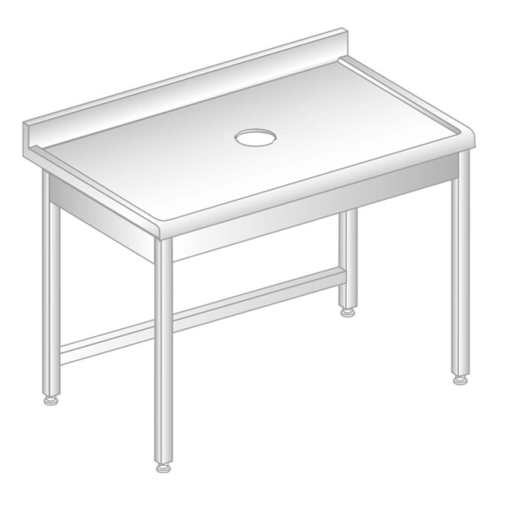 Stôl prístenný z nerezovej ocele s otvorom pre odpad, zadnou lištou a odkvapovou lištou 1900x700x850 mm | DORA METAL, DM-S-3228