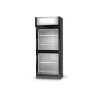 Chladiaca skriňa jednostranne presklená s krídlovými dverami, jednokomorová, dvojdverová, horný agregát, ventilátor, 3. tr., 725x750x2020 mm | RAPA, S