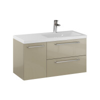 Szafka Wisząca Z Umywalką RON 90 cm D Prawa - Cappuccino Wysoki Połysk - Uchwyty Chromowane