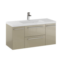 Szafka Wisząca Z Umywalką RON 100 cm D - Cappuccino Wysoki Połysk - Uchwyty Chromowane