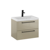 Szafka Wisząca Z Umywalką RON 60 cm - Cappuccino Wysoki Połysk - Uchwyty Czarne Matowe