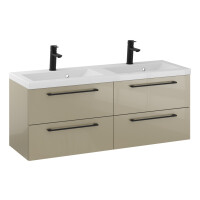 Szafka Wisząca Z Umywalką RON 120 cm DUO - Cappuccino Wysoki Połysk - Uchwyty Czarne Matowe