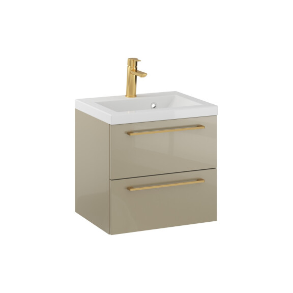Szafka Wisząca Z Umywalką RON 50 cm - Cappuccino Wysoki Połysk - Uchwyty Złote Szczotkowane