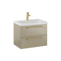 Szafka Wisząca Z Umywalką RON 60 cm - Cappuccino Wysoki Połysk - Uchwyty Złote Szczotkowane