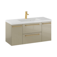 Szafka Wisząca Z Umywalką RON 100 cm D - Cappuccino Wysoki Połysk - Uchwyty Złote Szczotkowane