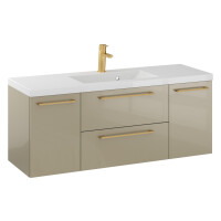 Szafka Wisząca Z Umywalką RON 120 cm D - Cappuccino Wysoki Połysk - Uchwyty Złote Szczotkowane