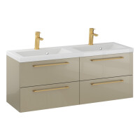Szafka Wisząca Z Umywalką RON 120 cm DUO - Cappuccino Wysoki Połysk - Uchwyty Złote Szczotkowane