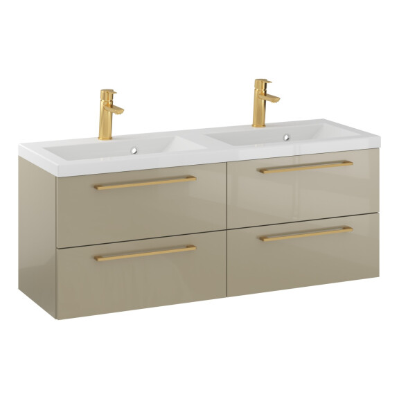 Szafka Wisząca Z Umywalką RON 120 cm DUO - Cappuccino Wysoki Połysk - Uchwyty Złote Szczotkowane