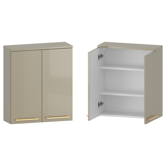 Szafka nad Pralkę RON 60 cm 2D - Cappuccino Wysoki Połysk - Uchwyty Złote Szczotkowane