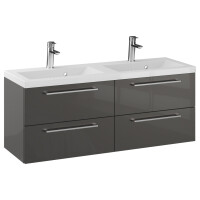 Szafka Wisząca Z Umywalką RON 120 cm DUO - Titan Wysoki Połysk - Uchwyty Chromowane