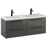 Szafka Wisząca Z Umywalką RON 120 cm DUO - Titan Wysoki Połysk - Uchwyty Czarne Matowe
