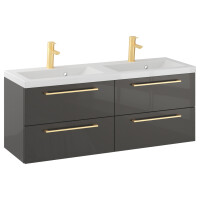 Szafka Wisząca Z Umywalką RON 120 cm DUO - Titan Wysoki Połysk - Uchwyty Złote Szczotkowane