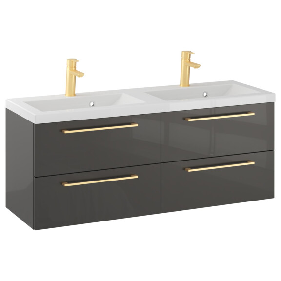 Szafka Wisząca Z Umywalką RON 120 cm DUO - Titan Wysoki Połysk - Uchwyty Złote Szczotkowane