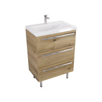 Szafka Stojąca Z Umywalką ATHD 60 cm - Dąb Evoke Coast Mat - Uchwyty Chromowane