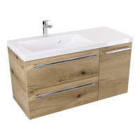 Szafka Wisząca Z Umywalką ATHD 90 cm D Lewa - Dąb Evoke Coast Mat - Uchwyty Chromowane