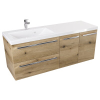 Szafka Wisząca Z Umywalką ATHD 120 cm SD Lewa - Dąb Evoke Coast Mat - Uchwyty Chromowane