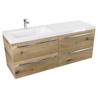 Szafka Wisząca Z Umywalką ATHD 120 cm S Lewa - Dąb Evoke Coast Mat - Uchwyty Chromowane