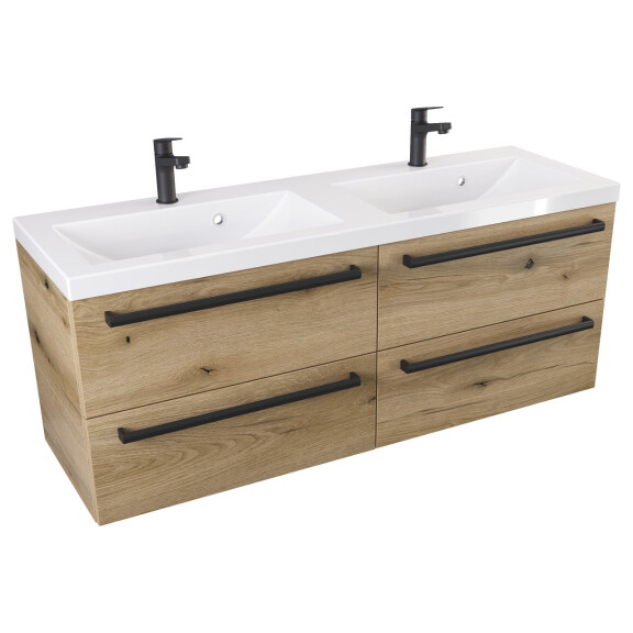 Szafka Wisząca Z Umywalką ATHD 120 cm DUO - Dąb Evoke Coast Mat - Uchwyty Czarne Matowe