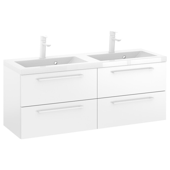 Szafka Wisząca Z Umywalką RON 120 cm DUO - Biały Mat - Uchwyty Białe Matowe