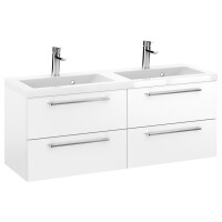 Szafka Wisząca Z Umywalką RON 120 cm DUO - Biały Mat - Uchwyty Chromowane