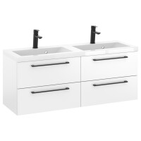 Szafka Wisząca Z Umywalką RON 120 cm DUO - Biały Mat - Uchwyty Czarne Matowe