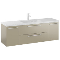 Szafka Wisząca Z Umywalką RON 140 cm D - Cappuccino Mat - Uchwyty Białe Matowe