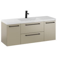 Szafka Wisząca Z Umywalką RON 120 cm D - Cappuccino Mat - Uchwyty Czarne Matowe