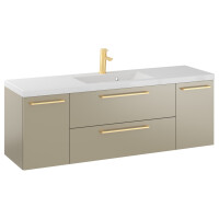 Szafka Wisząca Z Umywalką RON 140 cm D - Cappuccino Mat - Uchwyty Złote Szczotkowane