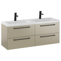 Szafka Wisząca Z Umywalką RON 120 cm DUO - Cappuccino Mat - Uchwyty Czarne Matowe