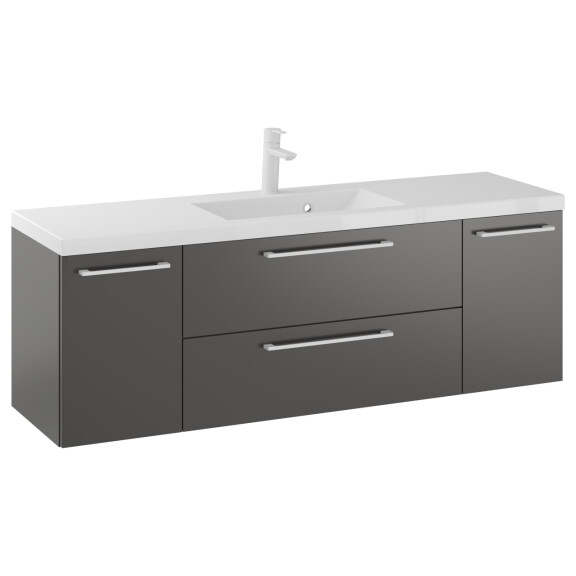 Szafka Wisząca Z Umywalką RON 140 cm D - Titan Mat - Uchwyty Białe Matowe
