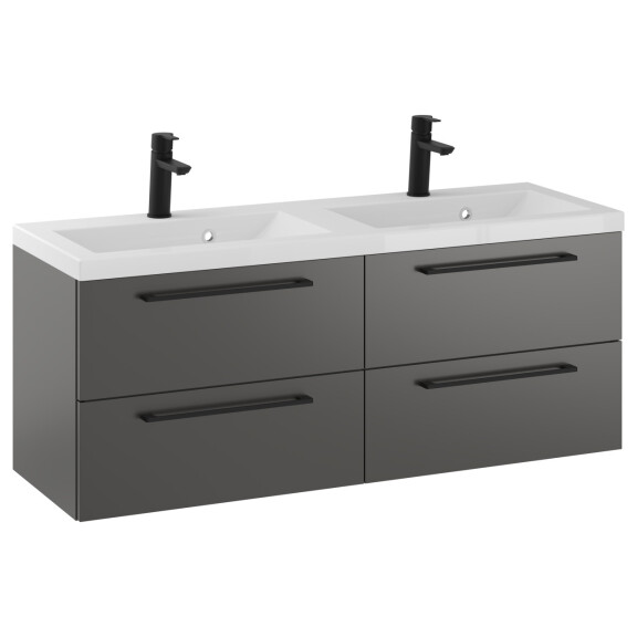 Szafka Wisząca Z Umywalką RON 120 cm DUO - Titan Mat - Uchwyty Czarne Matowe