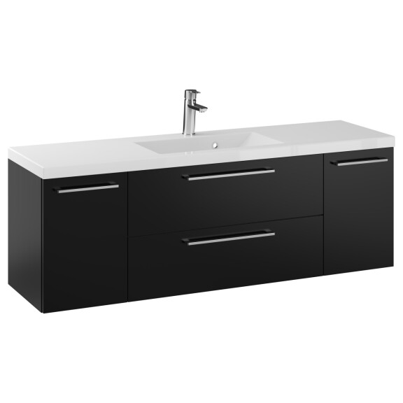 Szafka Wisząca Z Umywalką RON 140 cm D - Czarny Mat - Uchwyty Chromowane