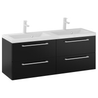 Szafka Wisząca Z Umywalką RON 120 cm DUO - Czarny Mat - Uchwyty Białe Matowe